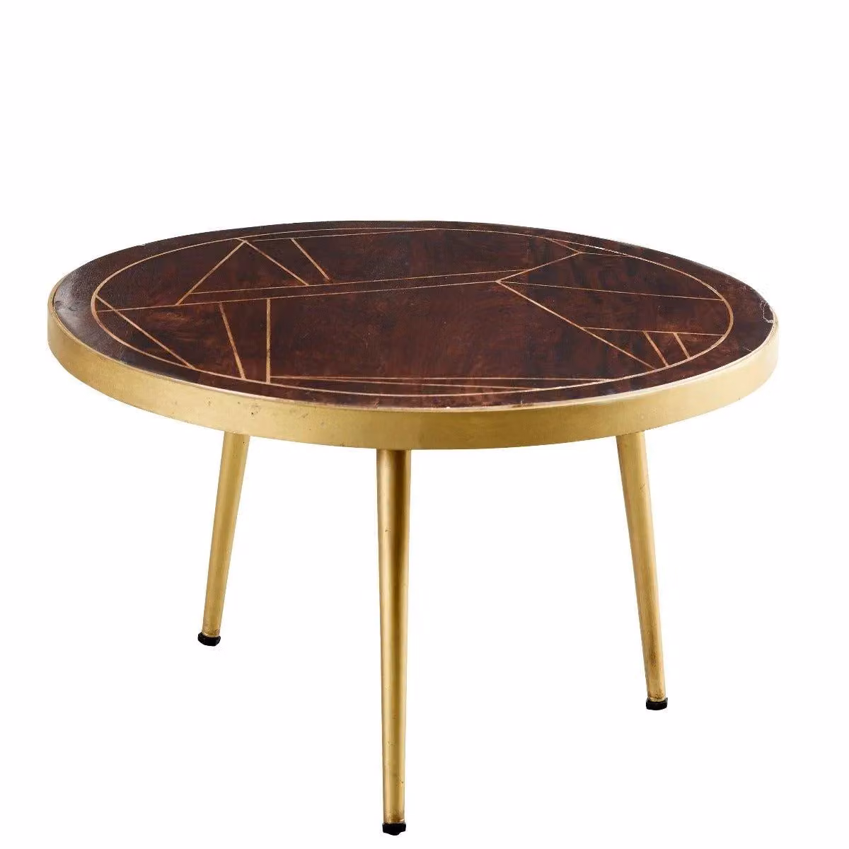 IH Design Deiondre Round Coffee Table in Dark Mango and Brown with Gold Accents – 2