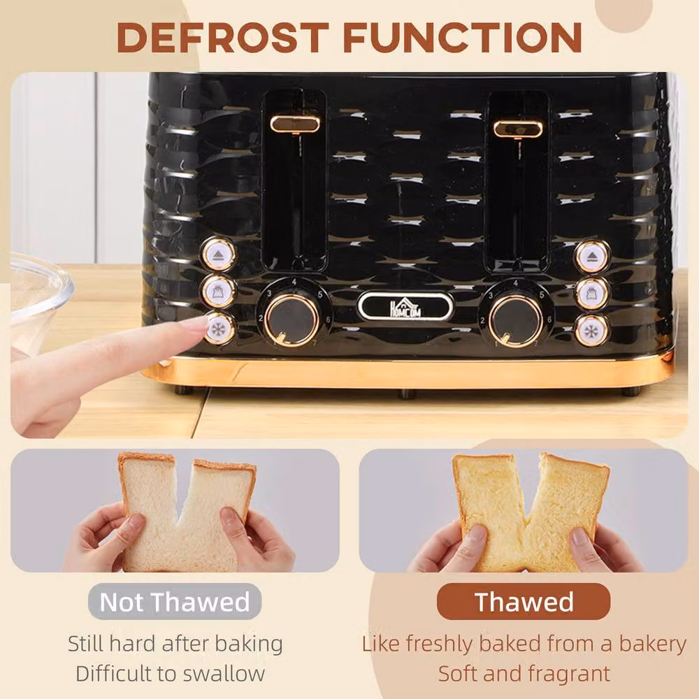 HOMCOM 4-Slot Toaster with 7 Browning Levels and 1600W Power, Black Ripple – 5
