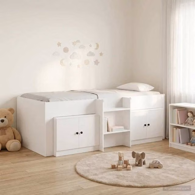 Berkfield Home Modern Loft Bed Frame with Side Compartments and Bedside Shelf in White Engineered Wood – 1