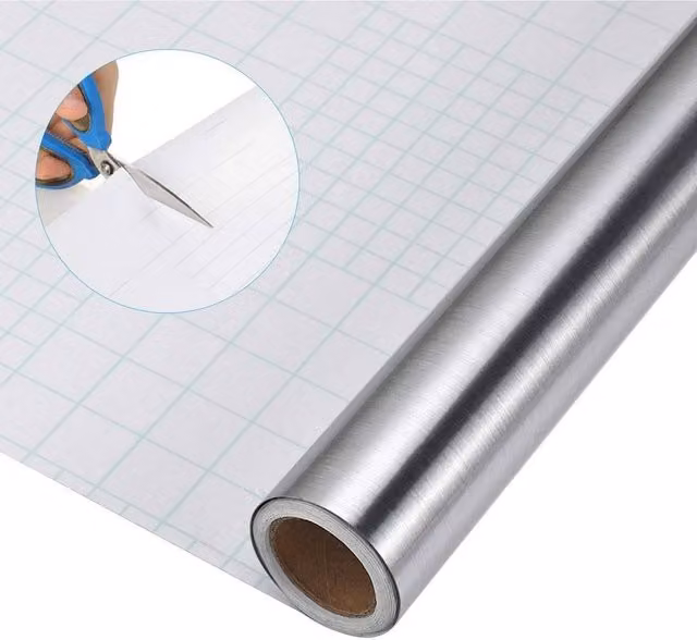 FLAVORA Self Adhesive Brushed Stainless Silver Vinyl Wallpaper Roll, 0.6 m2