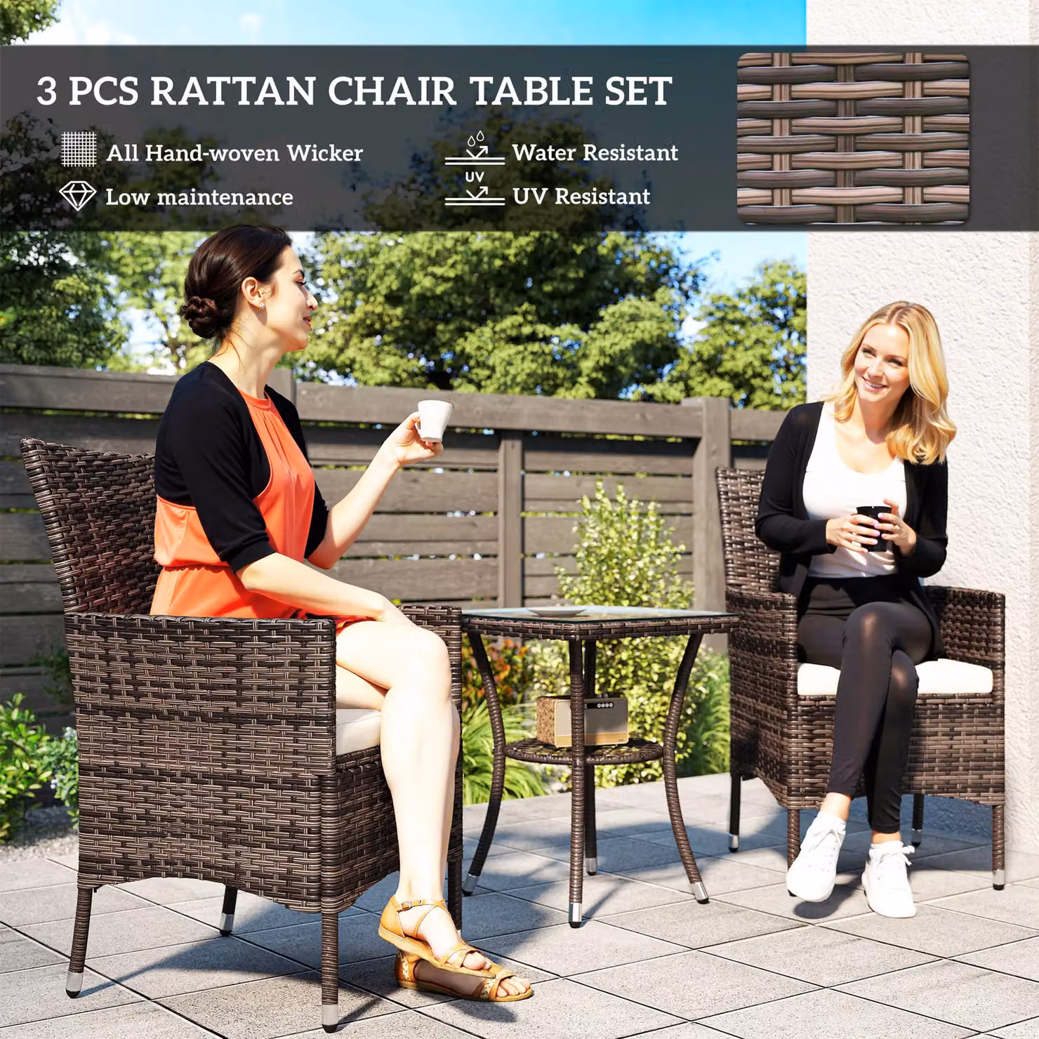 Outsunny Classic Rattan Bistro Set in Brown – 4