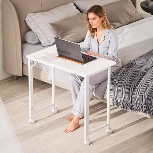 HOMCOM Folding Computer Desk with Castors in White – 4