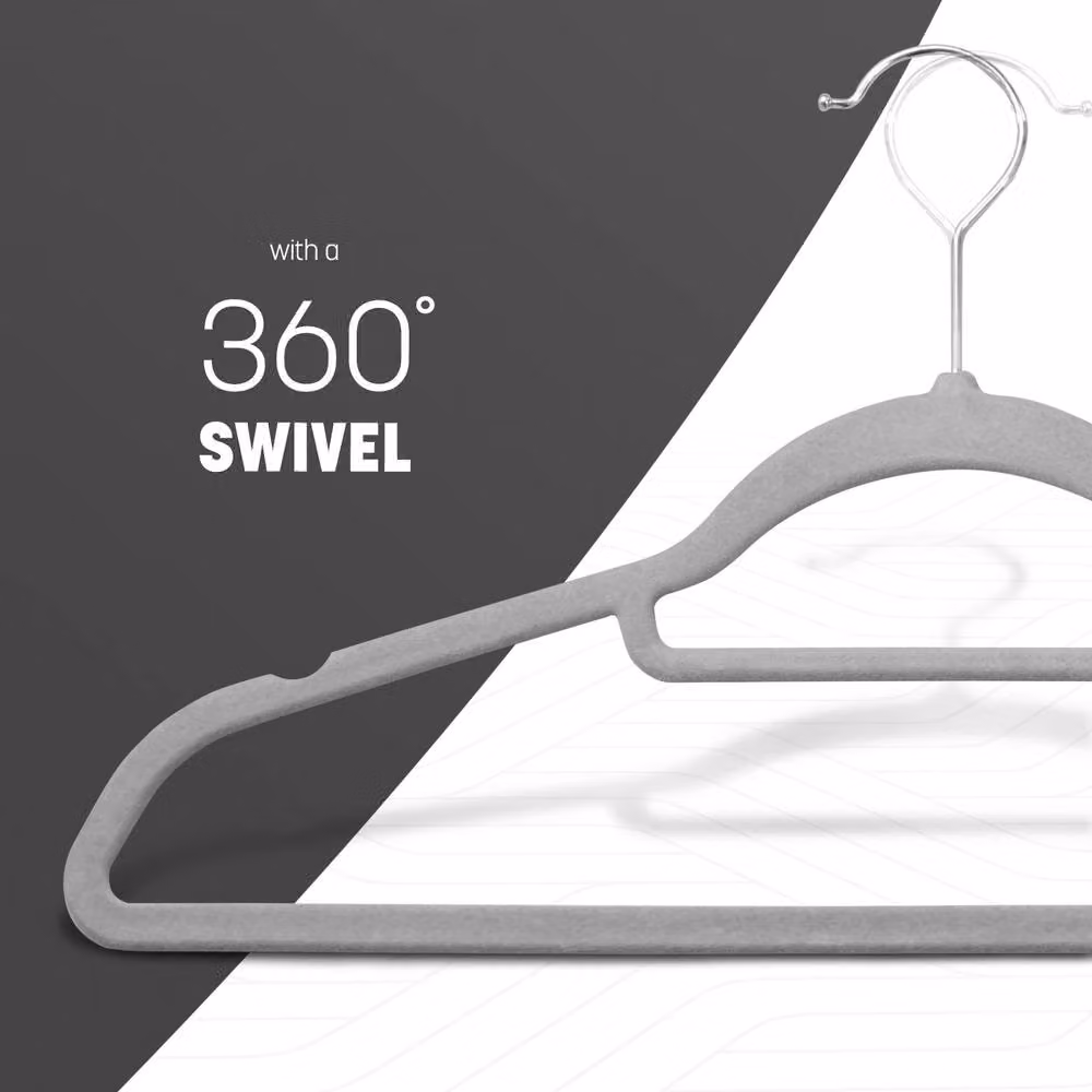 Keplin Non-Slip Velvet Flocked Clothes Hangers with Tie Bar, Grey, 30 Pack – 5