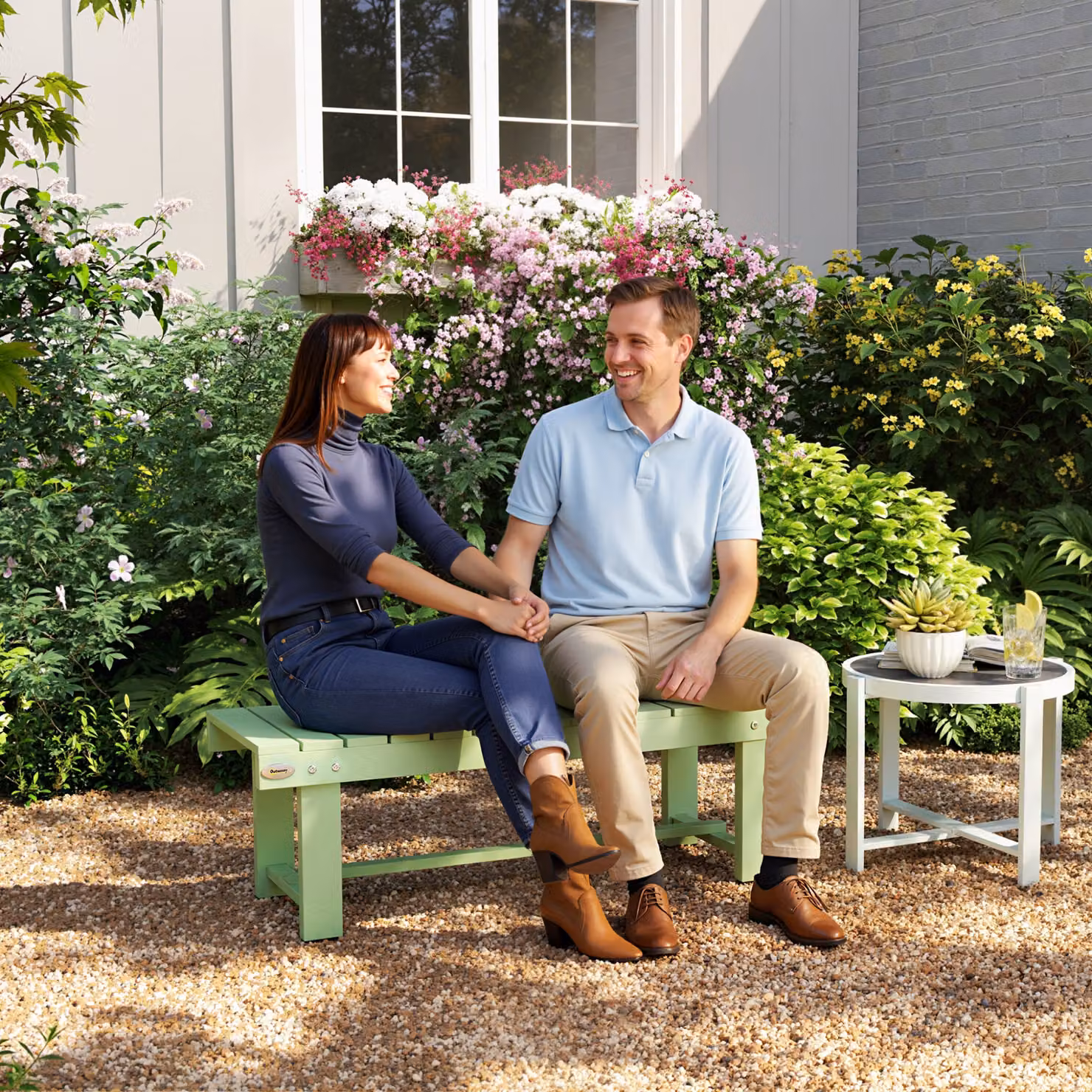 Outsunny Green Wooden Garden Bench with Slatted Seat – 2
