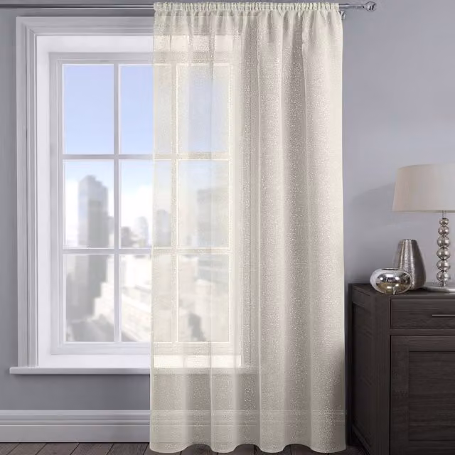 Velosso Shimmering Voile Fabric Panel in Beige and Silver, Width: 121.92 cm