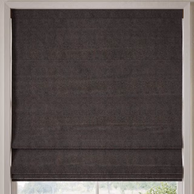 William Morris At Home Lodden Embroidery Made to Measure Blackout Roman Blind in Brown and Grey Floral Pattern