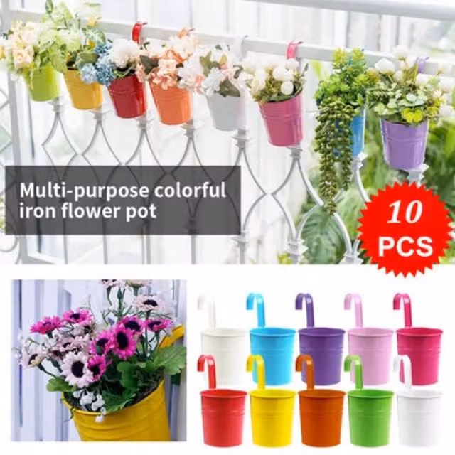 EONLION 10-Piece Metal Ornamental Garden Planter Pots in Blue and Multicolour – 1