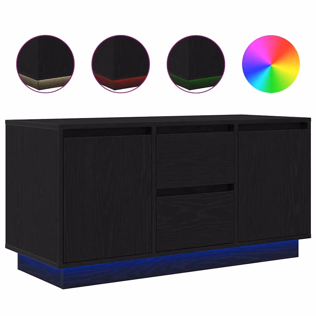 Berkfield Home Modern Black Oak TV Cabinet with LED Lights, W: 100 cm, D: 41 cm, H: 50 cm – 2