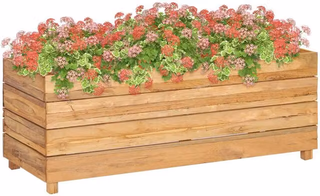 Berkfield Home Raised Bed in Brown Solid Teak Wood and Steel, W/D/H: 100 x 40 x 38 cm