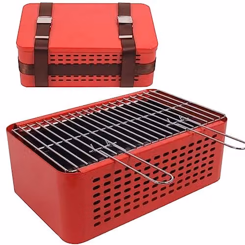 Modern Stoves Tabletop Charcoal BBQ in Red or Silver, Stainless Steel, W/D/H: 40 x 25 x 16 cm