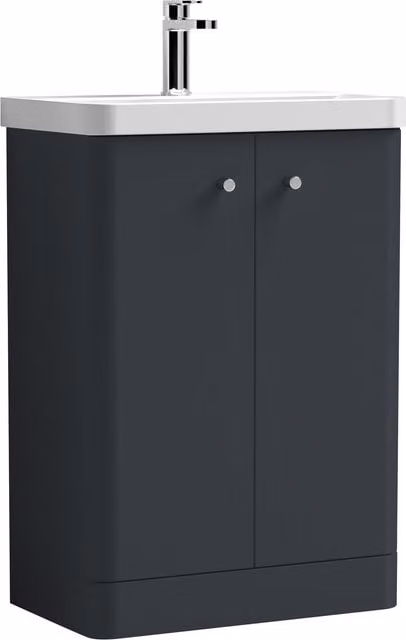 Balterley Modern 2 Door Freestanding Bathroom Vanity Unit with Ceramic Basin in Matt Dark Grey, Width: 60 cm – 1