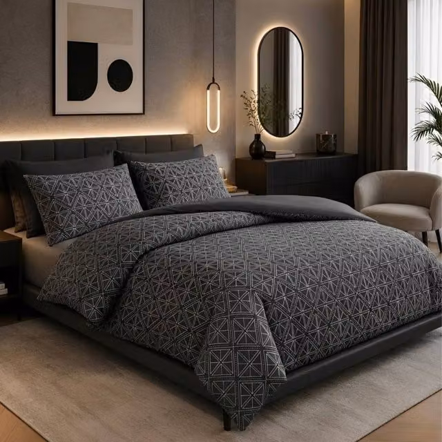 Pamposh Modern Reversible Microfibre Duvet Cover and Pillowcase Set in Grey, Super King (200 x 200 cm)