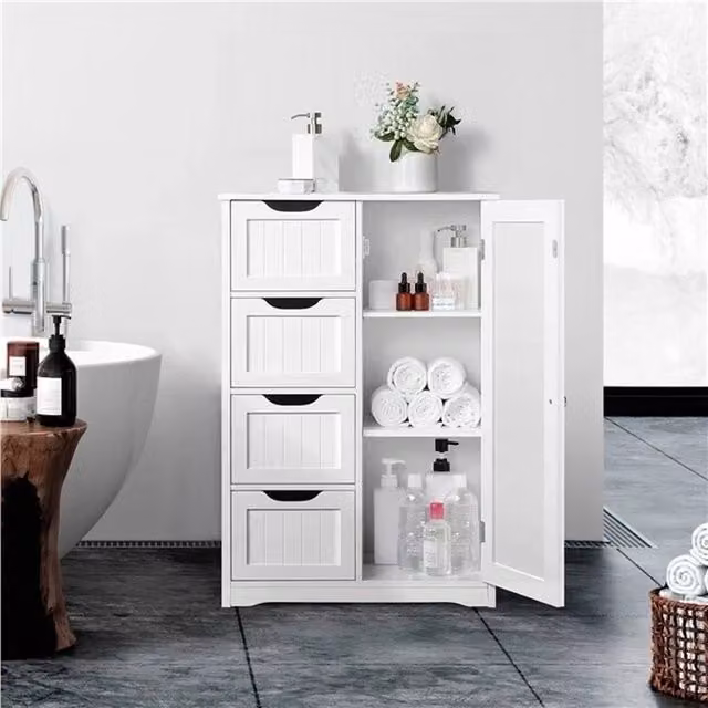 EONLION White Matt Bathroom Floor Cabinet Cupboard