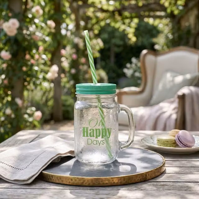 Orsina Happy Days Square Mason Jar Mug in Green and Transparent – 2