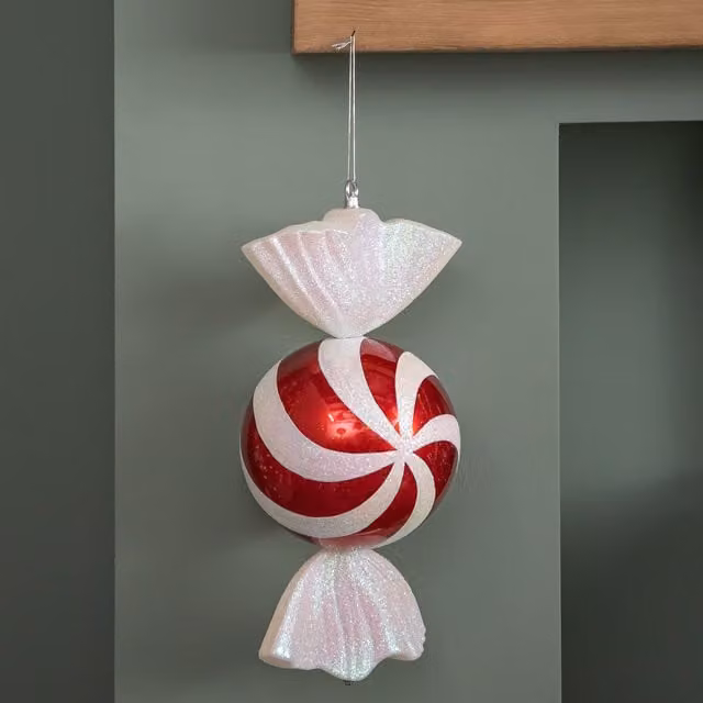 Samuel Alexander Red, White and Silver Striped Glass Hanging Bauble Christmas Candy Decoration, 50 cm – 1