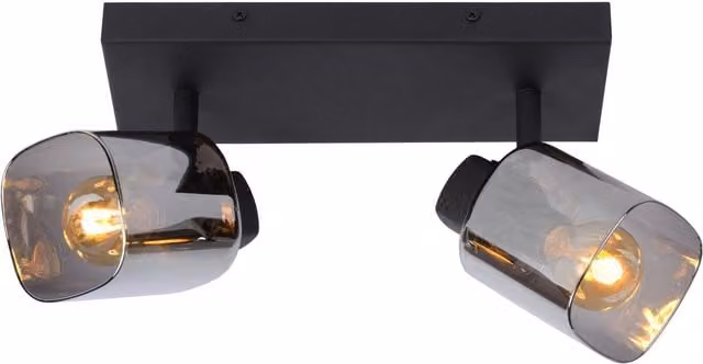 Lucide ALION Black Modern Twin Ceiling Spotlight with Adjustable Dimmable Glass Shades, 2 x E14