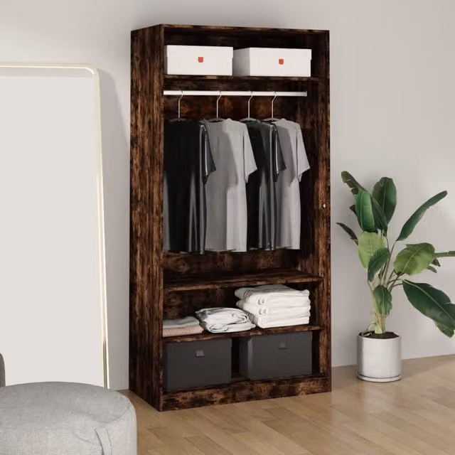 Berkfield Home Smoked Oak Wardrobe in Brown, W/D/H: 100 x 50 x 200 cm