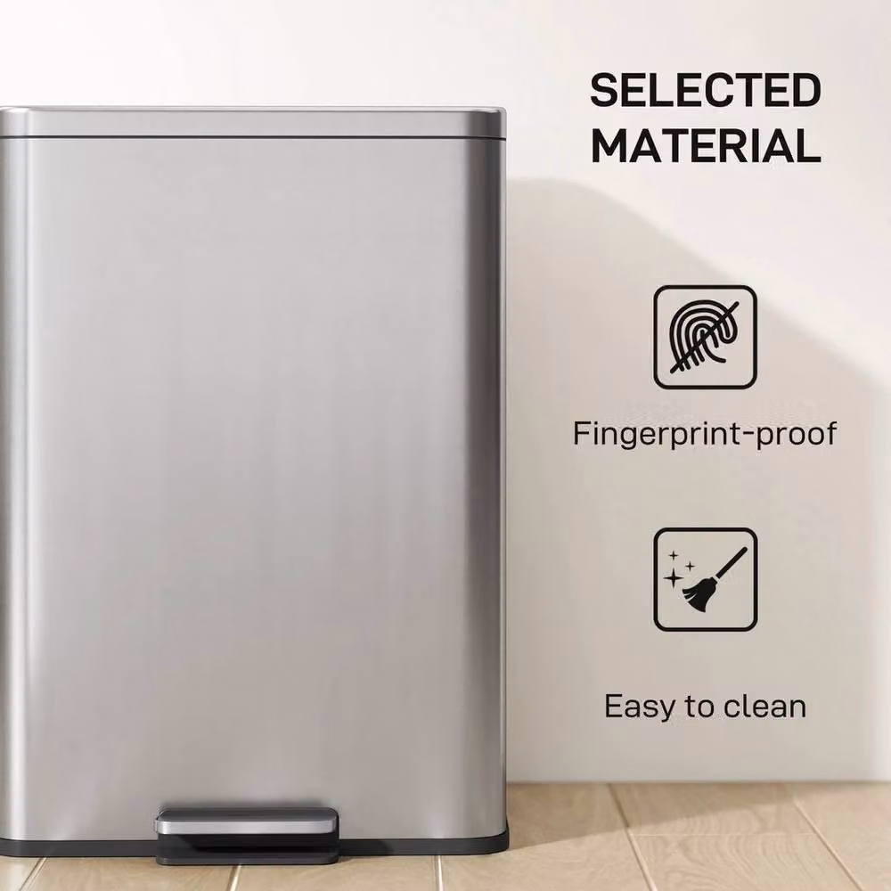 NESTLUNE 20L Stainless Steel Pedal Bin with Soft-Close Lid, Silver, W/D/H: 15.0 x 30.6 x 44.2 cm – 3