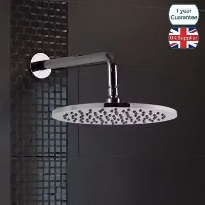 Nes Home Chrome Round Wall Mounted Overhead Rain Shower Head with Swivel Elbow, Diameter: 20 cm, Silver – 1
