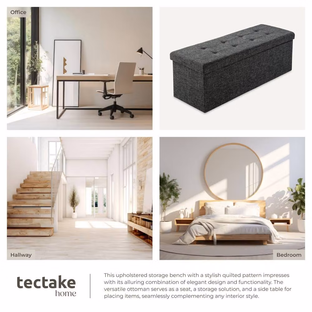 tectake Storage Stool in Grey Fabric with Removable Cover – 7