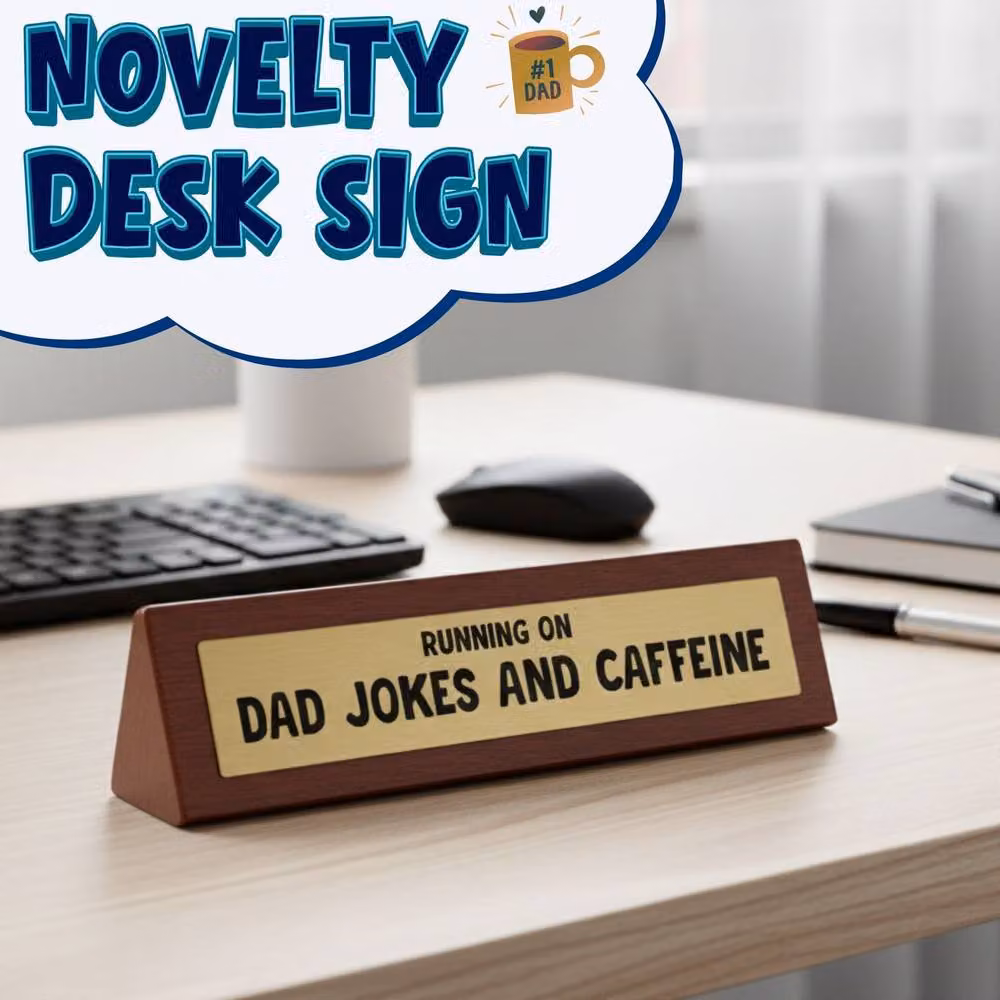 Boxer Gifts Running on Jokes and Caffeine Wooden Tabletop Desk Sign in Brown and Multicolour – 2