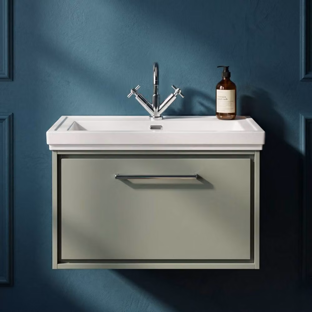 Balterley Wall Hung Single Drawer Bathroom Vanity with Fireclay Basin, Green, W: 80 cm – 3