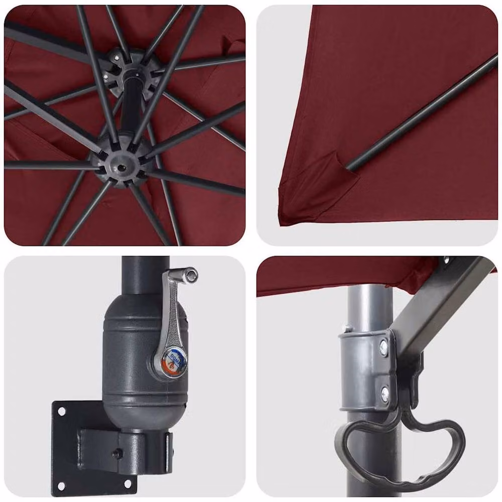 Berkfield Home Large Collapsible Patio Umbrella in Bordeaux Red Polyester – 3