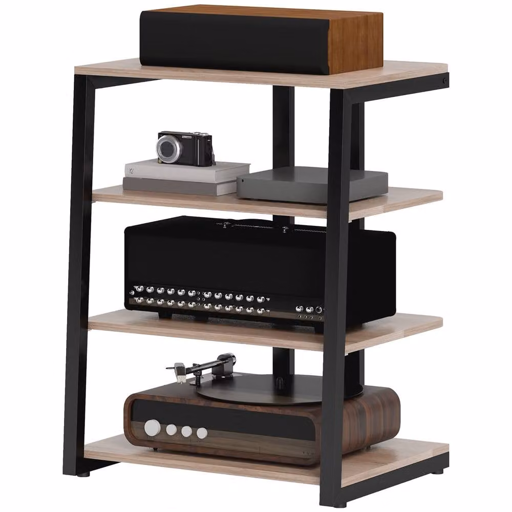 STILVORA Modern HiFi Rack with 4 Adjustable Media Compartments in Brown and Beige – 5