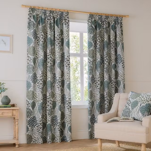 Make It A Home Ophelia Jacquard Floral Pencil Pleat Curtains in Green, W: 137 cm, H: 229 cm