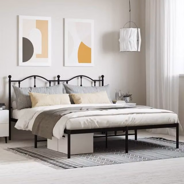 Berkfield Home Metal Bed Frame with Headboard in Black – 1