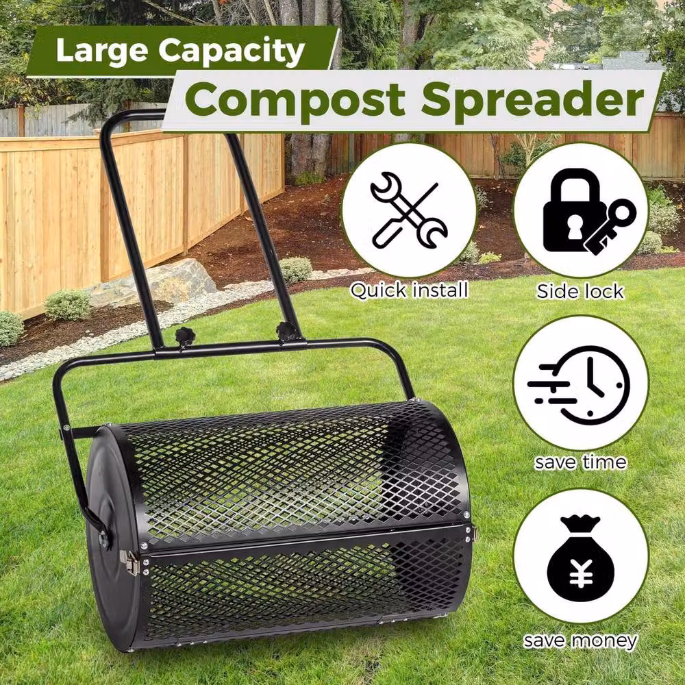 Nordara 24 inch Manual Compost Spreader with Detachable U-Handle in Black – 3