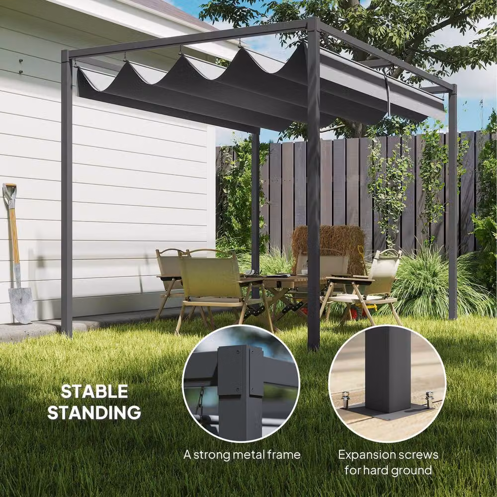 Outsunny Metal Pergola Gazebo with Retractable Canopy in Grey, W/D/H: 285 x 221 x 213 cm – 6