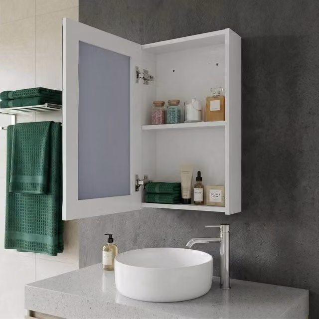 Wyld and Coco Modern White Bathroom Mirror Cabinet with Internal Shelves, W/D/H: 60 x 40 x 40 cm