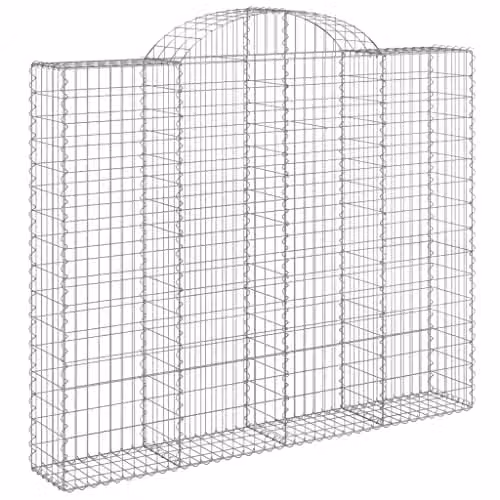 vidaXL Arched Gabion Basket in Silver Galvanised Steel, W: 200 cm, D: 30 cm, H: 160-180 cm – 1
