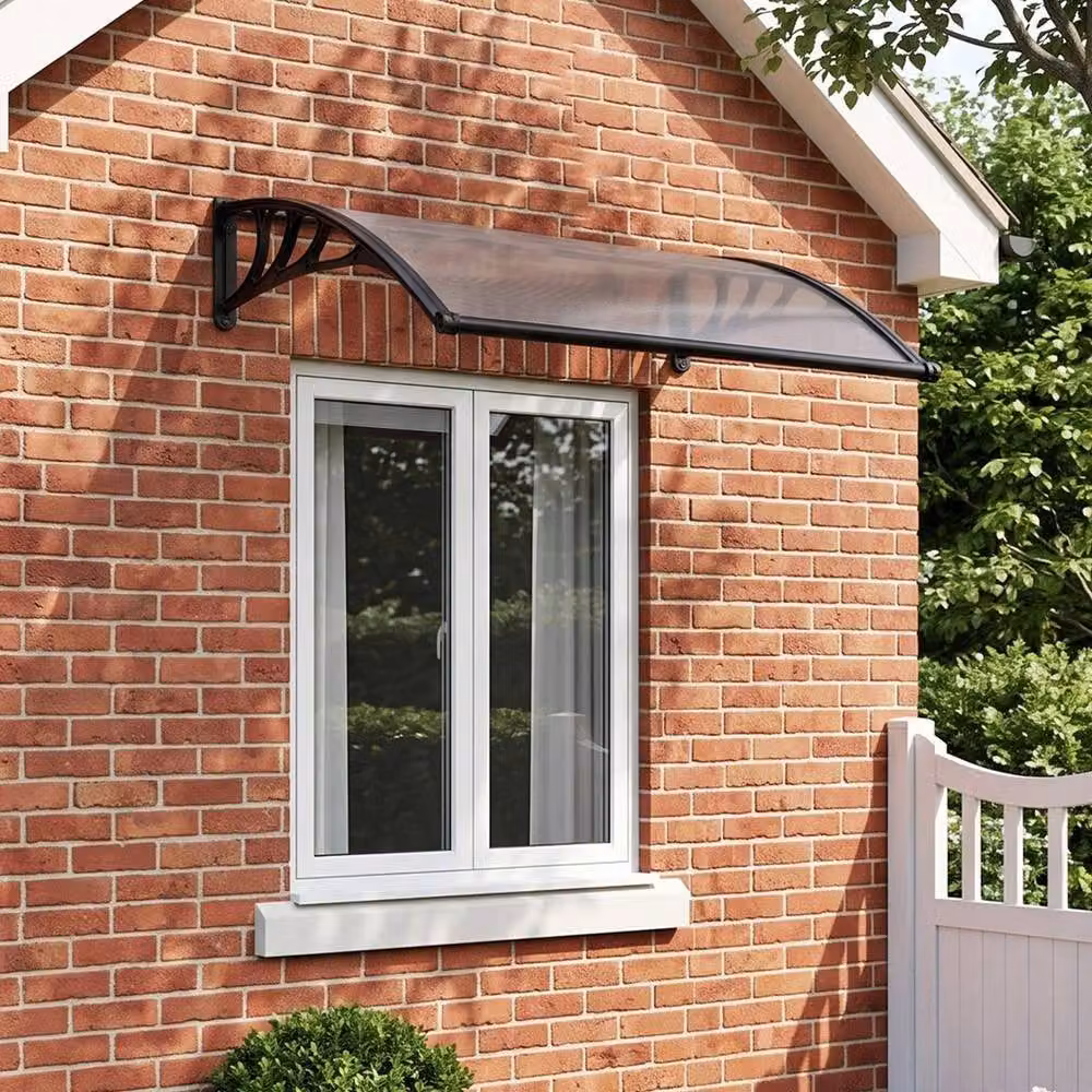 SPETLEK Black and Transparent Polycarbonate Outdoor Window Rain Shelter Awning, W: 100 cm, D: 15 cm – 5