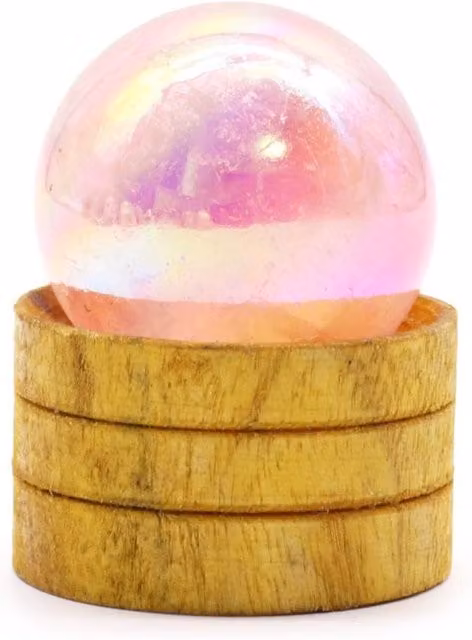 KDMD Rose Quartz Titanium Aura Gemstone Sphere in Pink with Stand for Meditation
