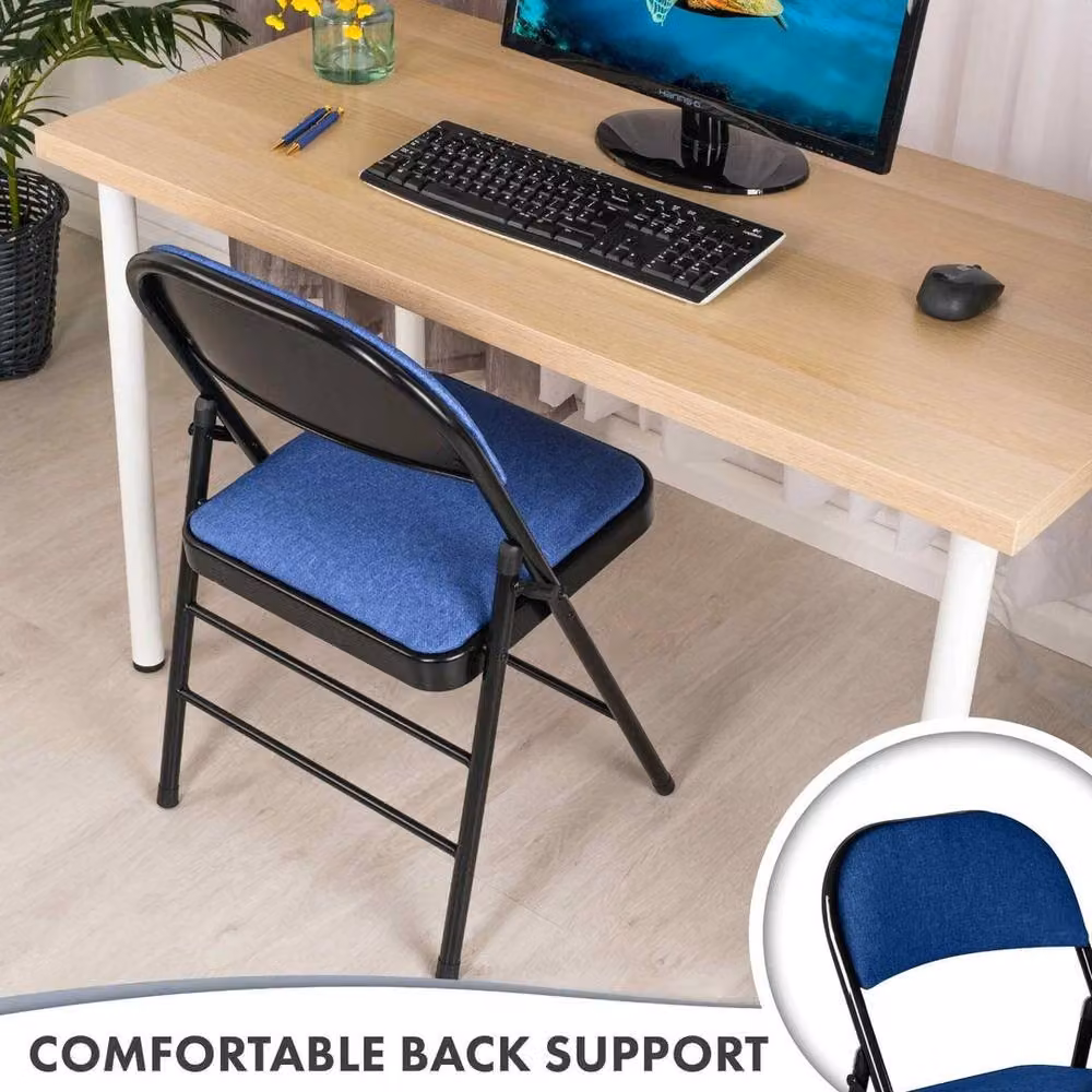 Kelvenix Navy Blue Folding Chairs with Padded Fabric Seats and Metal Frame – 3