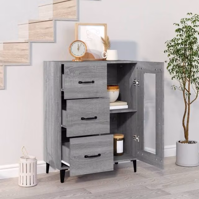 Berkfield Home Grey Sonoma Sideboard in Engineered Wood, W: 69.5 cm, D: 34 cm, H: 90 cm – 1