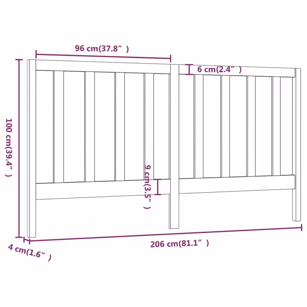 Berkfield Home Black Solid Wood Pine Bed Headboard, W/D/H: 206 x 4 x 100 cm – 3
