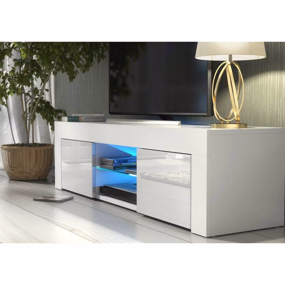 Mex Furniture LTD Loom TV Unit, White with Glossy Doors and LED Lights, W: 130 cm, D: 35 cm, H: 35 cm – 3