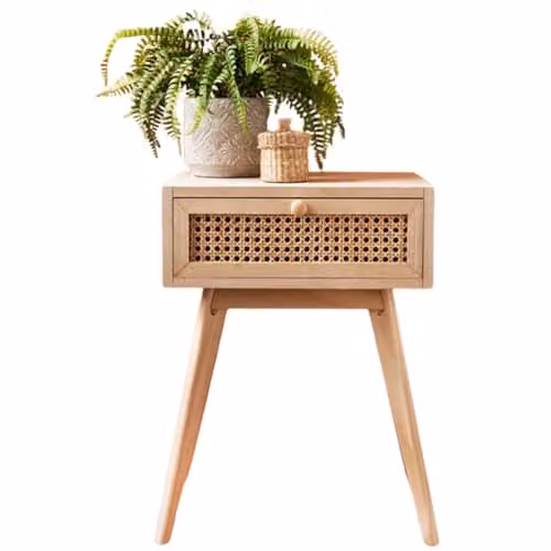 SPOT ON DEALZ Natural Rattan Bedside Table with Drawer in Light Oak – 4
