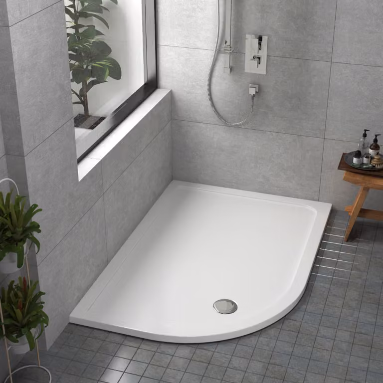 Apex Left Handed Offset Quadrant Mineral Cast Stone Shower Tray, White