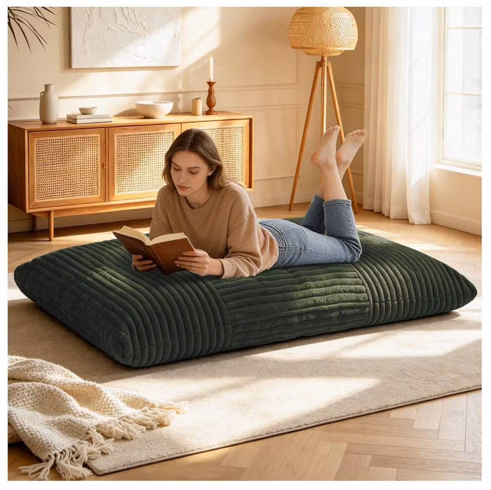 STILVORA 3-in-1 Green Bean Bag Chair with Shredded Memory Foam and Removable Fabric Cover – 2