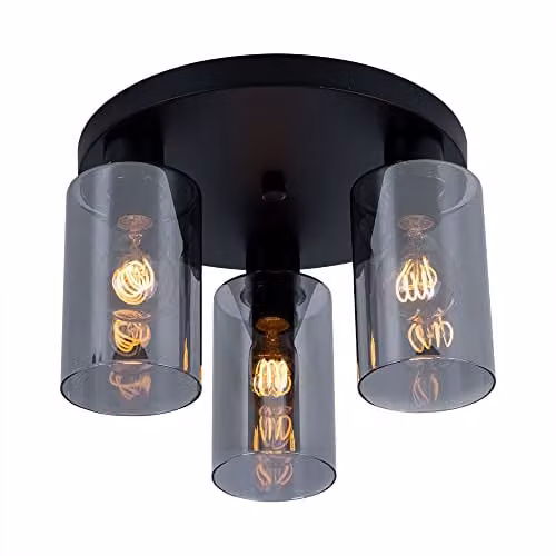 Globo Lighting Hadera Modern Ceiling Light in Black with Three Glass Shades, Diameter: 34 cm