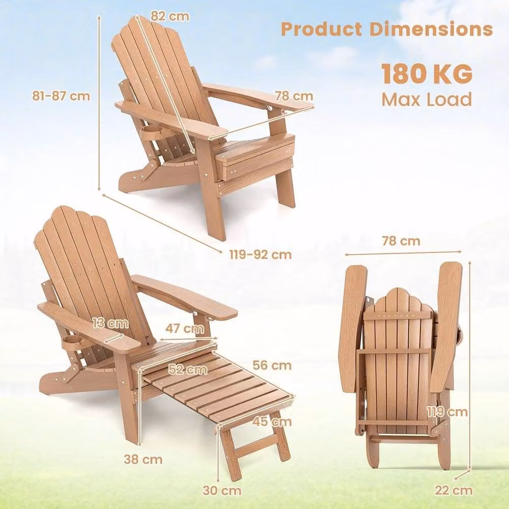 Kelvenix Brown Patio Adirondack Lounge Chair with Adjustable Headrest and Cup Holders – 2
