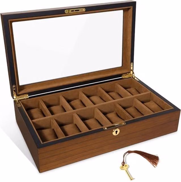 Kelvenix 12-Grid Watch Display and Storage Organizer Box in Brown – 1