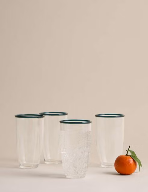 M&S Set of 4 Blue Striped Contrast Rim Acrylic Picnic Hi Ball Tumblers