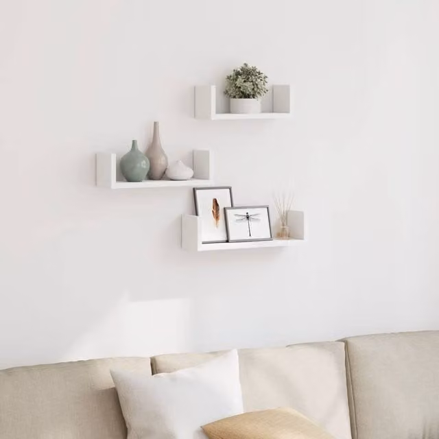 Berkfield Home Set of 3 White Wall Mounted MDF Shelves