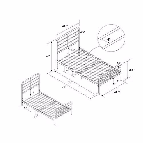 DHP Furniture Millie Metal Single Bed in White – 2