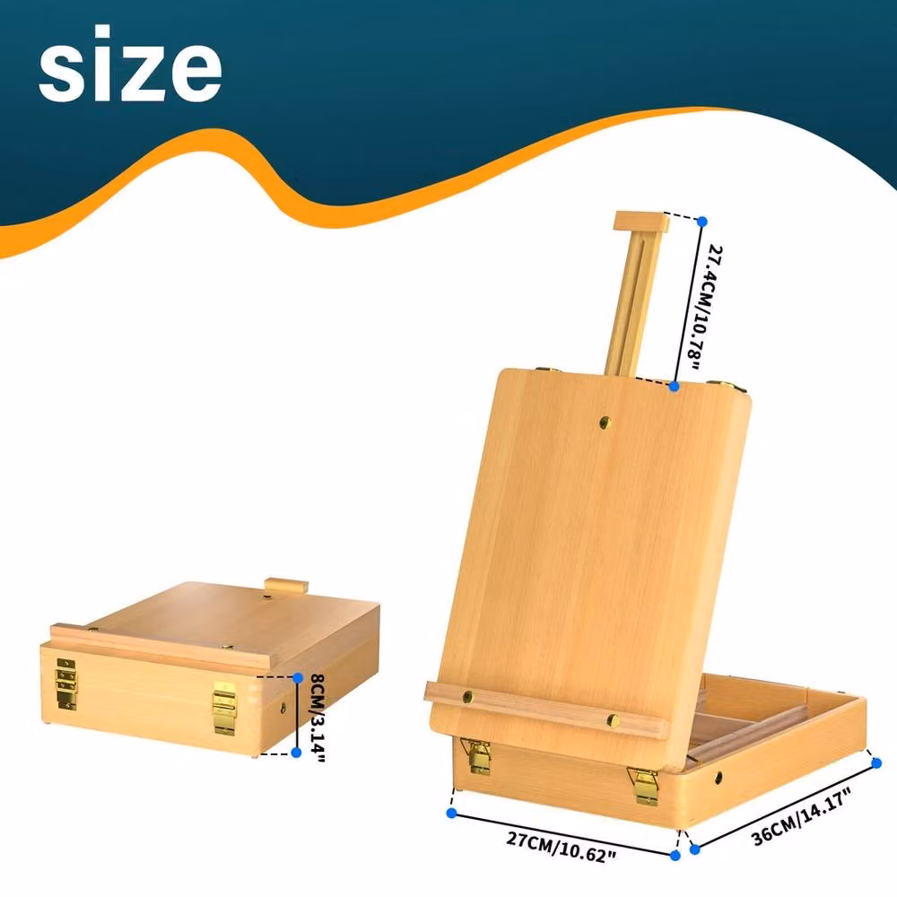 VOGREX Foldable Wooden Storage Easel Drawing Table in Natural Brown, W/D/H: 63 x 36 x 36 cm – 2